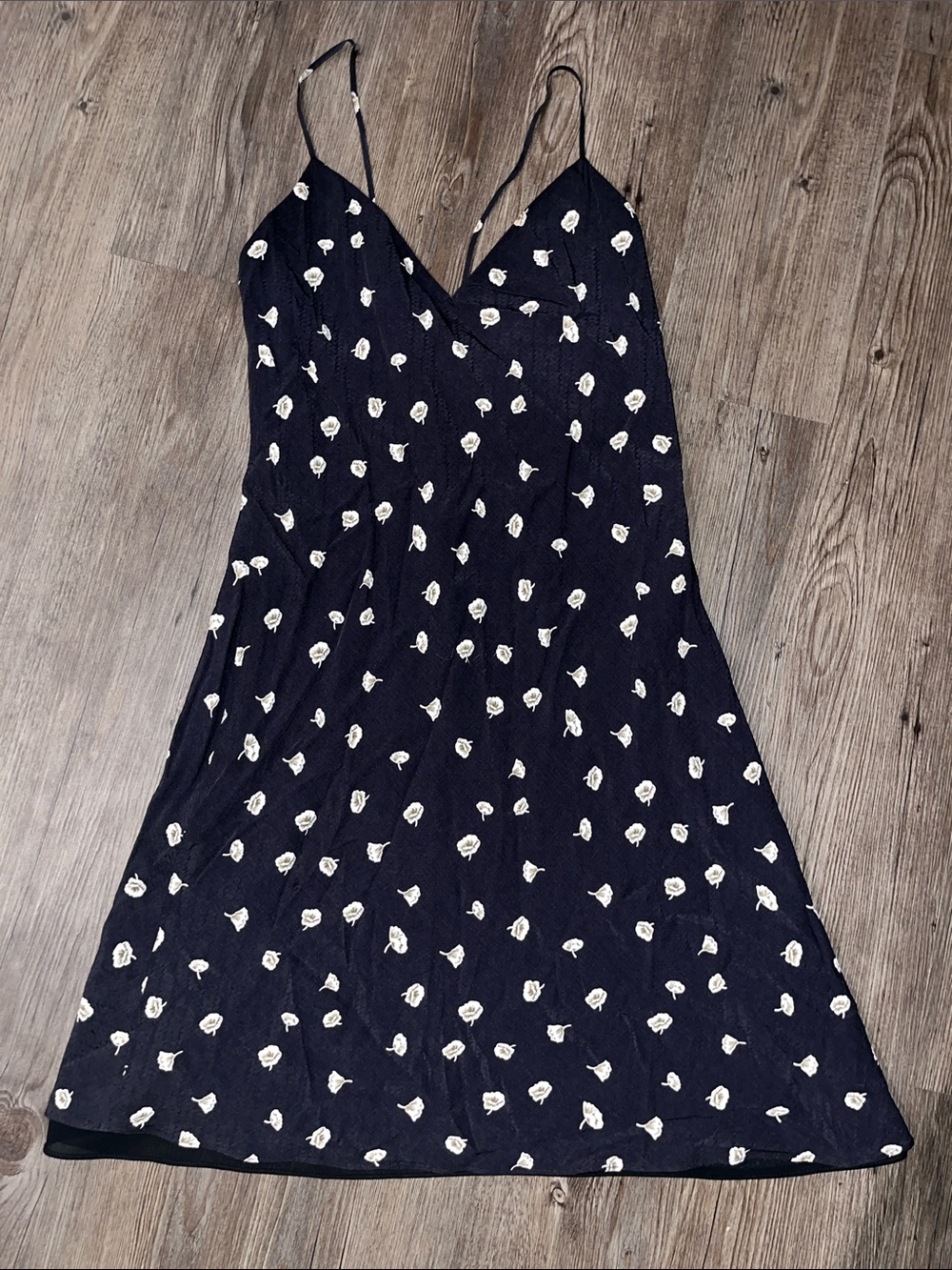 RAG & BONE Black Slip Dress with Cream Floral Print